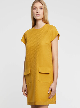 Short A-line wool dress - Ocre