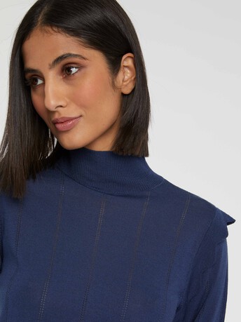 Wool and lurex turtleneck sweater with scalloped edging - Orage