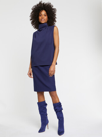 Haut drapé en jersey de coton flammé - Indigo