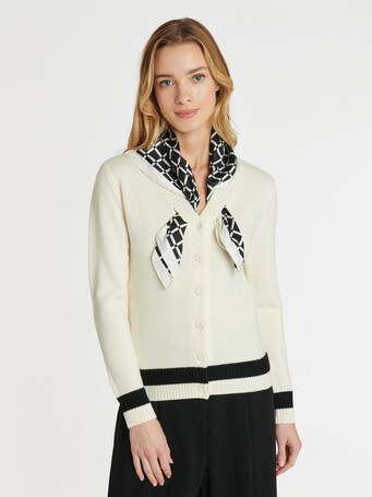 Cardigan en mérinos - Blanc casse / noir