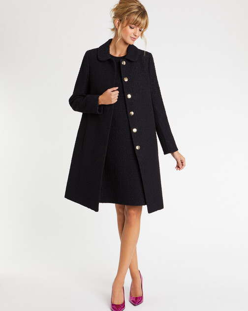 Manteau à col Claudine en laine jacquard