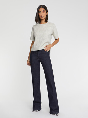 Short-sleeve mouliné-knit sweater - Gris
