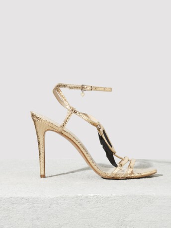 Python-print leather sandals - Or