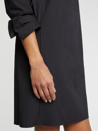 Short cotton-poplin dress with Henley collar - Noir