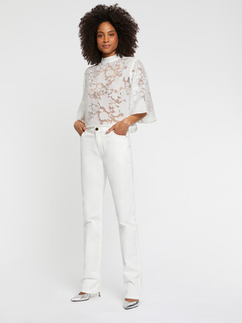 Pantalon regular en coton - Blanc casse
