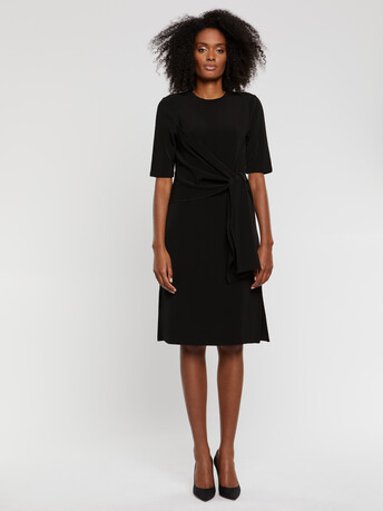 Robe mi-longue drapée en jersey Ottoman - Noir