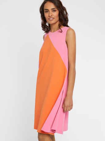 Robe courte bicolore en tissu crêpe - Bubble gum / mandarine