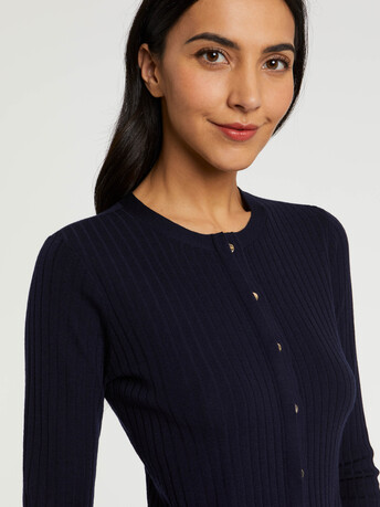 Cardigan en laine en maille côtelée - Marine