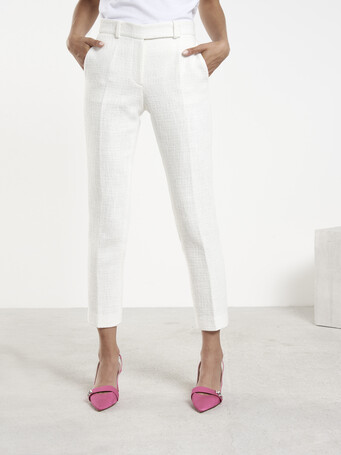 Pantalon en piqué de coton stretch - Blanc