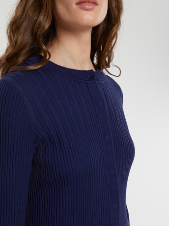 Cardigan côtelé en laine mérinos - Marine