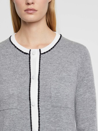 Long wool and cashmere cardigan - Gris / blanc casse