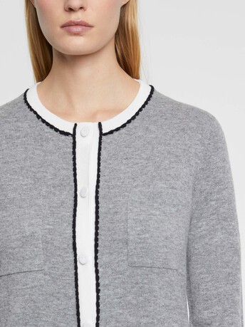 Cardigan long en laine et cachemire - Gris / blanc casse