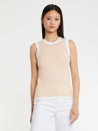 KNITTED TANK TOP - Dragee/blanc casse