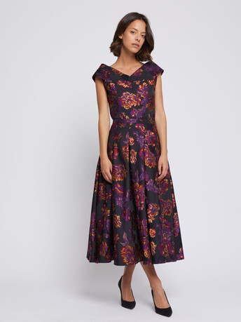 Robe midi en jacquard floral - multicolore