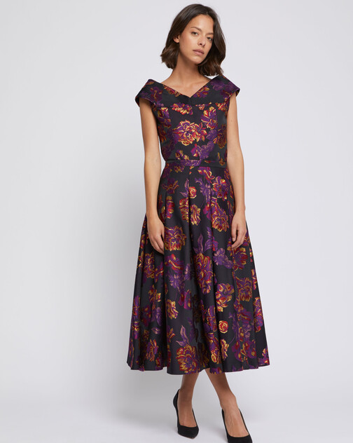 Robe midi en jacquard floral
