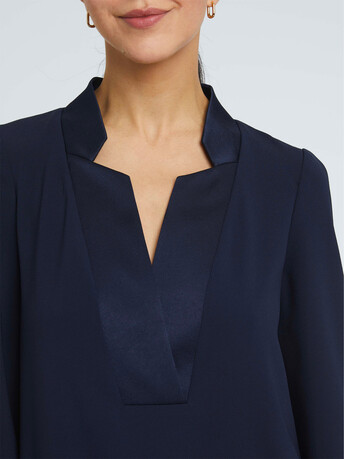 Blouse en crêpe enver satin - Marine