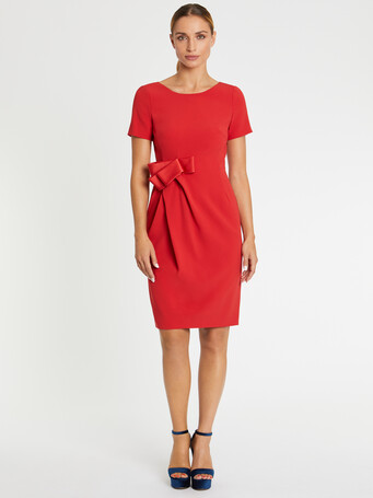 Satin-back crepe dress with bow - Hibiscus