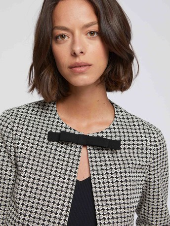 Veste boléro à nœud en jacquard imprimé pâquerettes - Noir / blanc