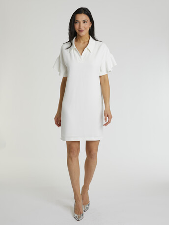 Robe courte en crêpe envers satin - Blanc casse