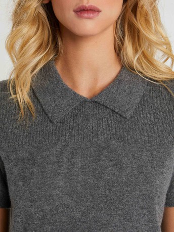 Pull polo manches courtes en cachemire - Gris
