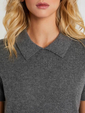 Cashmere short-sleeve polo sweater - Gris