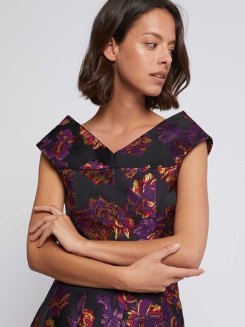 Robe midi en jacquard floral - multicolore