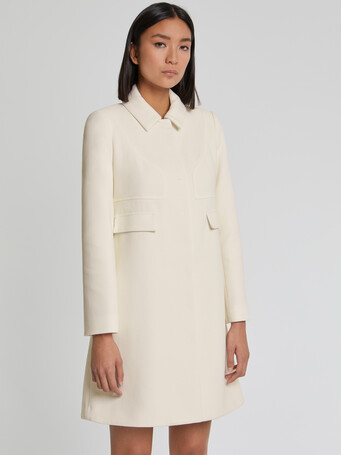 Manteau trapèze en laine vierge - Blanc casse