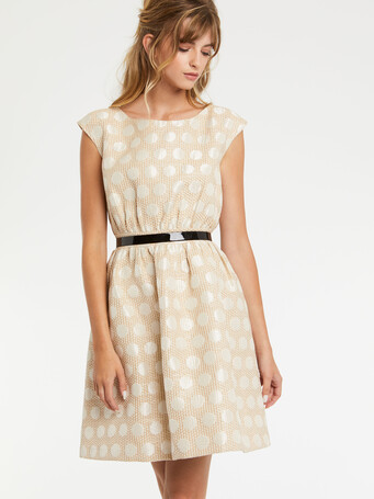 Robe en jacquard cannage à pois - Nougat