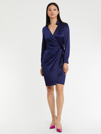 Robe portefeuille en satin fluide - Indigo