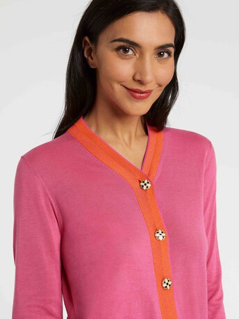Silk cardigan with ornate buttons - Bubble gum/ mandarine