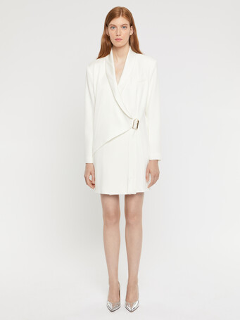 Robe tailleur cache-cœur en crêpe envers satin - Blanc casse