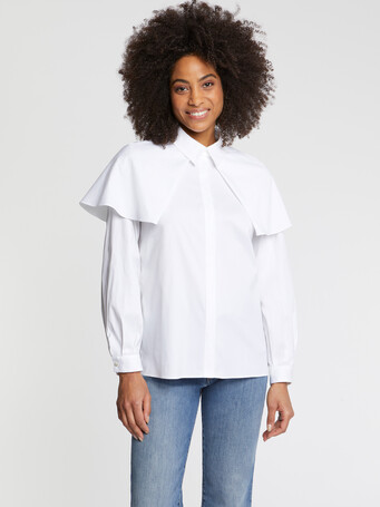 Chemise à bavolets en popeline de coton - Blanc
