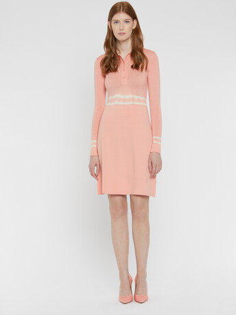 Robe courte en mérinos - Eau de rose / blanc casse
