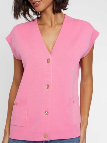 Gilet sans manches double face à boutons bijou - Bubble gum/ mandarine