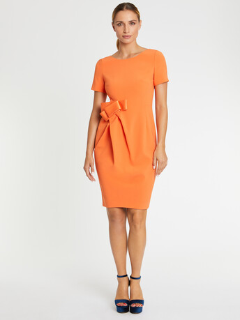 Satin-back crepe dress with bow - Tangerine