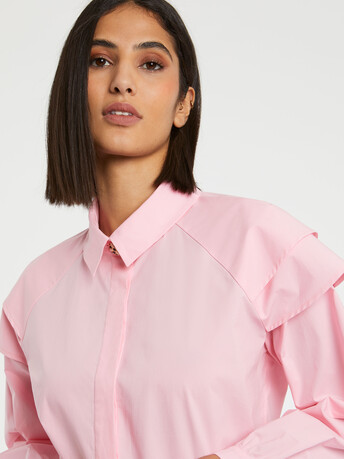 Cotton-poplin blouse with ruffled shoulders - Candy pink