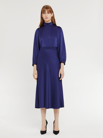Jupe midi en crêpe envers satin - Indigo