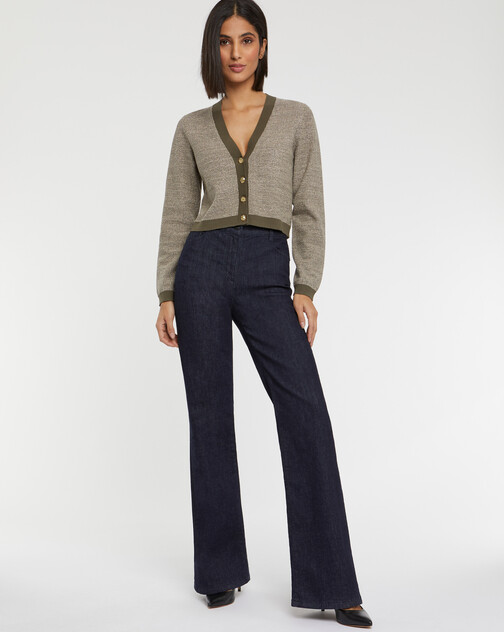 Cardigan à bouton bijou en tweed