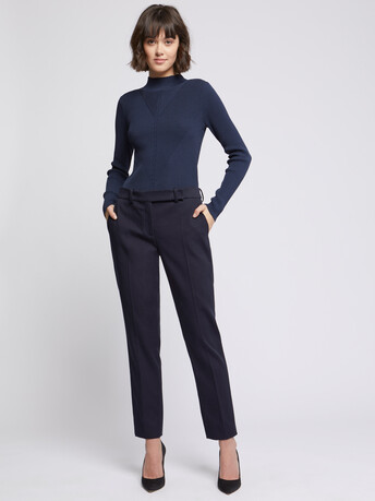 Stretch-tricotine cigarette pants - Navy blue