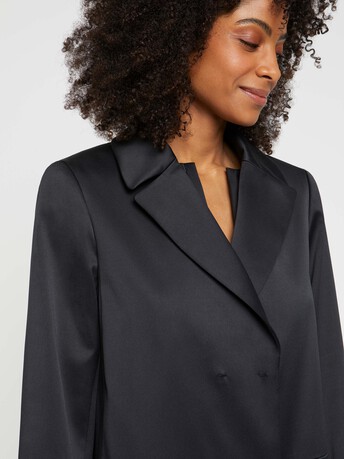 Manteau droit en satin duchesse - Noir