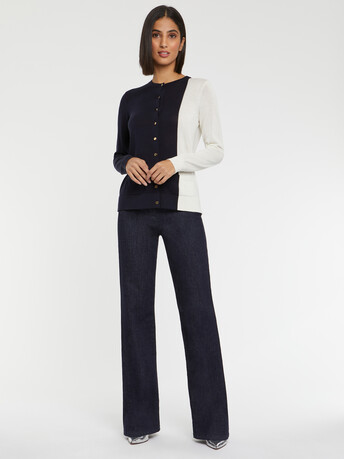 Gilet bicolore en soie et coton - Marine / blanc casse