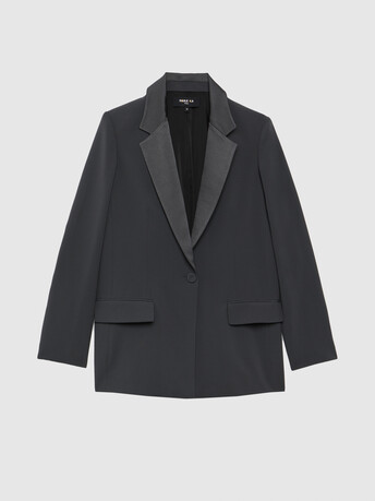 Veste de costume droite en tissu crêpe - Carbone