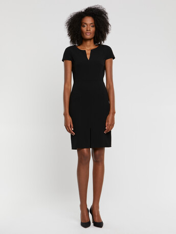 Robe droite manches courtes en crêpe envers satin - Noir