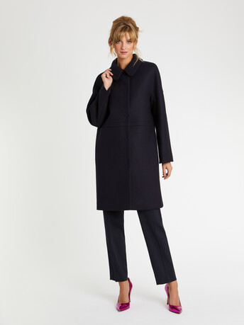 Manteau droit en drap de laine - Marine