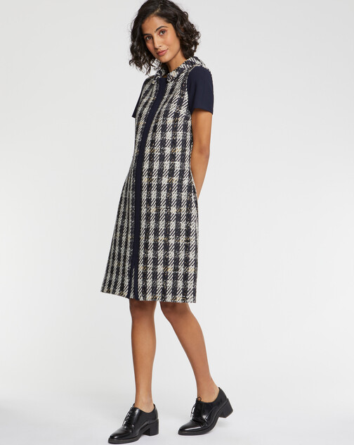 Robe mi-longue à motif pied-de-coq