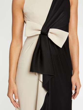 Robe longue de cérémonie à nœud - Sable / noir