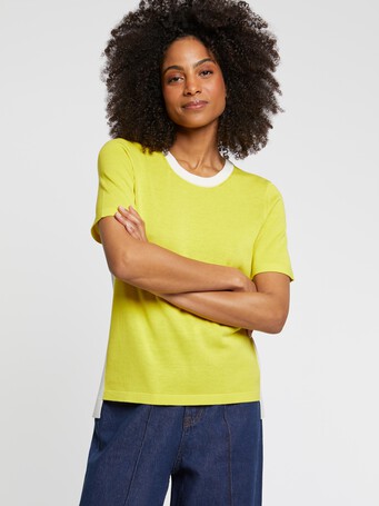 Pull manches courtes en soie et coton - Blanc casse / soleil