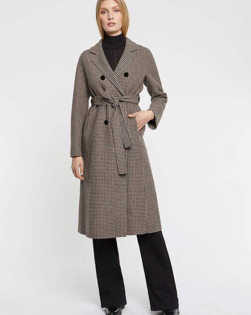 Long wool houndstooth coat