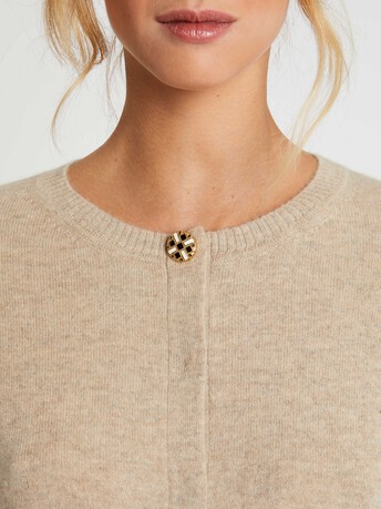 Cardigan à bouton bijou en cachemire - Sable