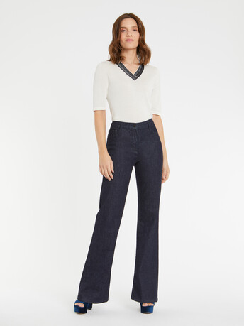 Short-sleeve silk and cotton sweater - Off white / black